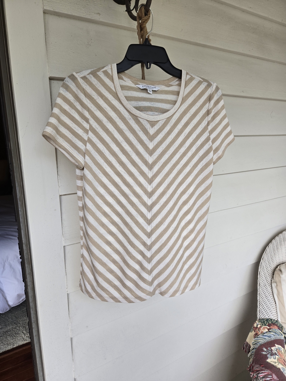 Liverpool Beige and White Striped Short-Sleeve Tee